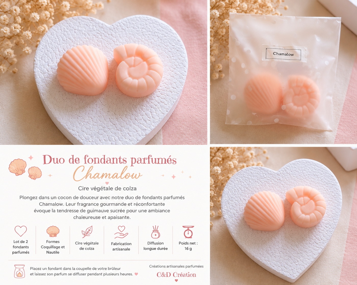 Duo de fondants parfumés Chamalow – Coquillage & Nautile