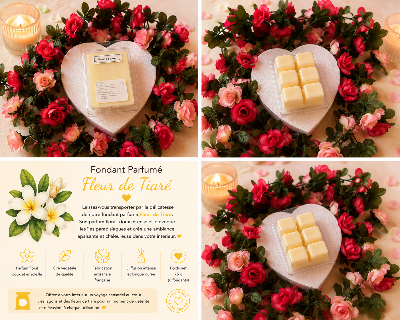 Tablette fondant - fleur de tiaré