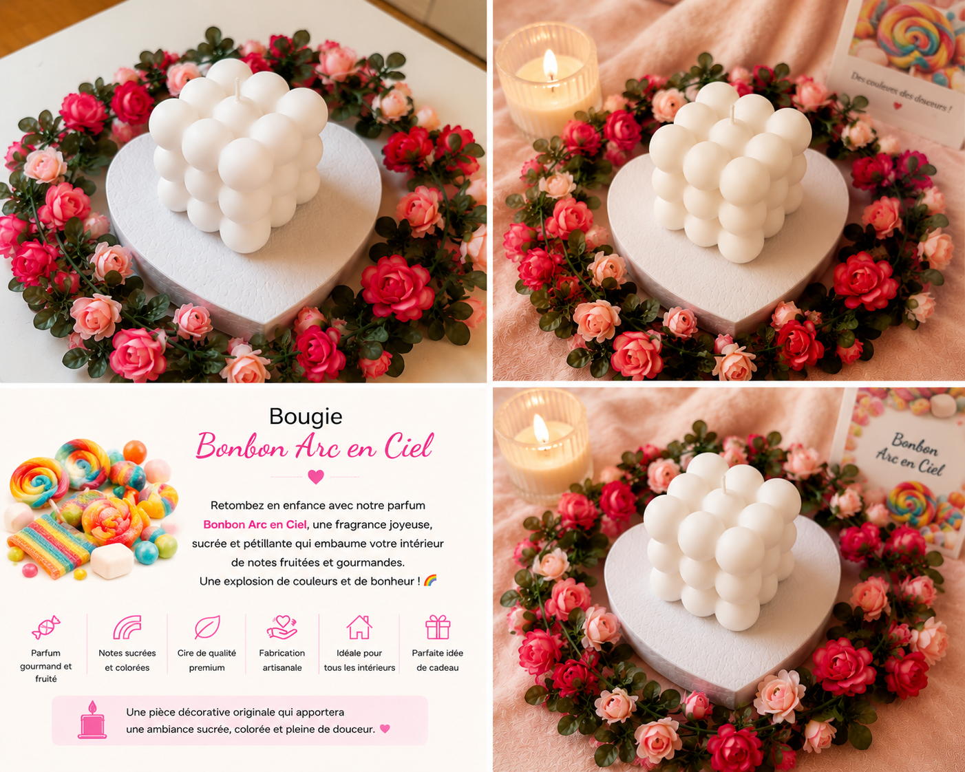 Bougie bubble - bonbon arc en ciel